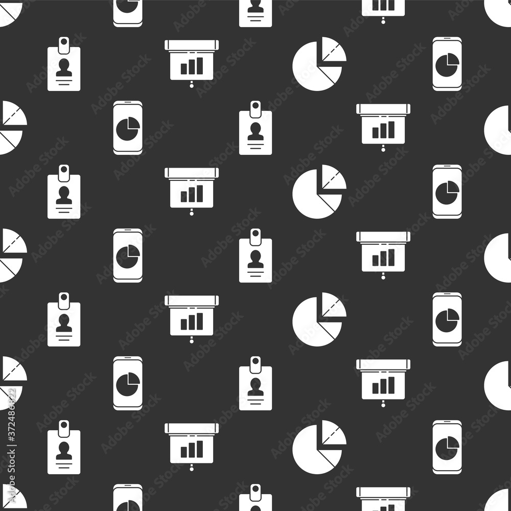 Poster set pie chart infographic, mobile phone with graph chart, identification badge and graph, chart, dia