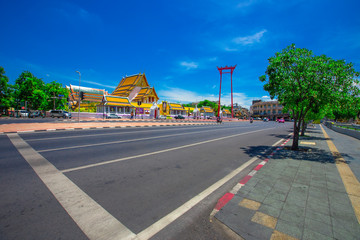 Background of one of the major tourist attractions in Bangkok(Wat Suthat Thepwararam)with beautiful...