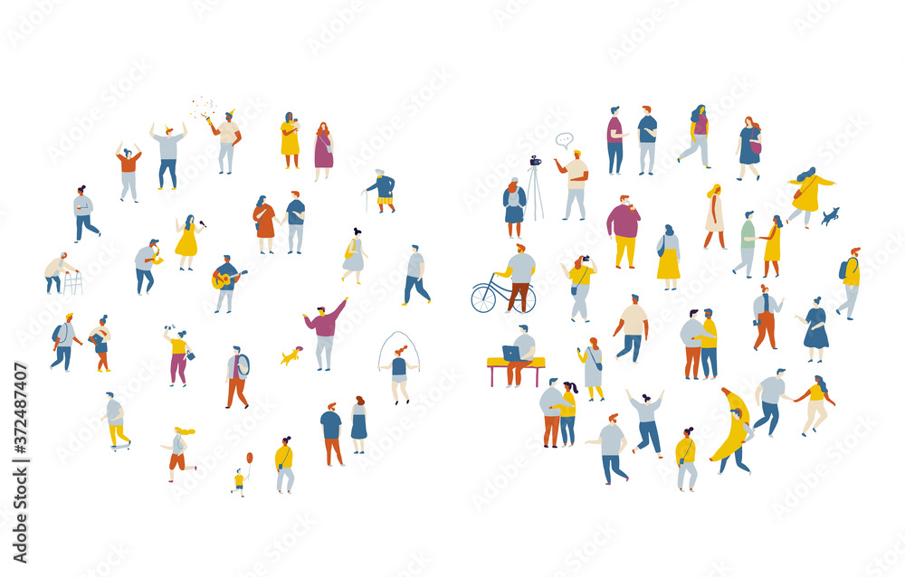 Poster Flat vector people background. Crowd. Different People vector set.