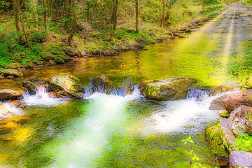Mountain stream with waterfall