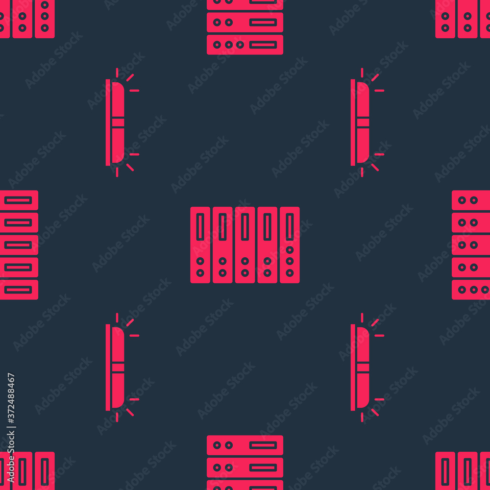 Aufkleber set flasher siren and server, data, web hosting on seamless pattern. vector.
