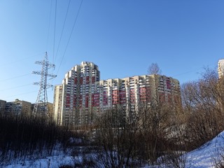 new house on the edge of the forest in winter, Moscow