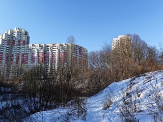 new house on the edge of the forest in winter, Moscow