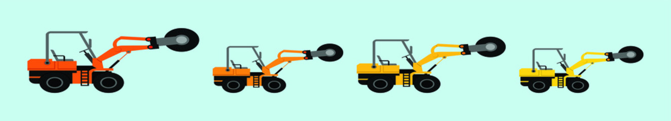 set of drum steamroller cartoon icon design template with various models. vector illustration