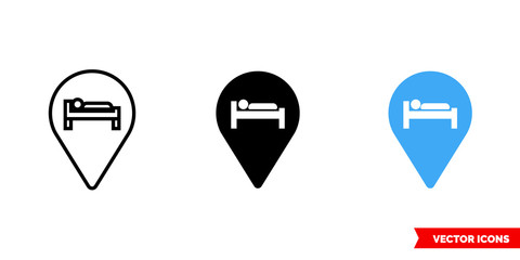Hostel icon of 3 types color, black and white, outline. Isolated vector sign symbol.