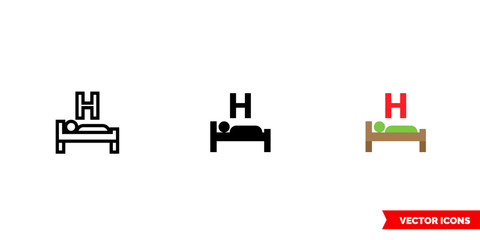 Hostel icon of 3 types color, black and white, outline. Isolated vector sign symbol.
