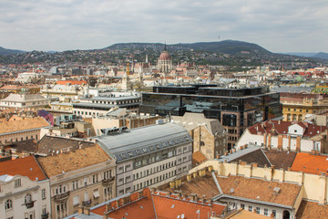 View of the roofs of the Old Town of Budapest from a high point. Hungary