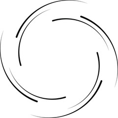 Black curved speed lines in round form. Geometric art. Trendy design element for logo, tattoo, sign, symbol, web pages, prints, posters, template, pattern and abstract background