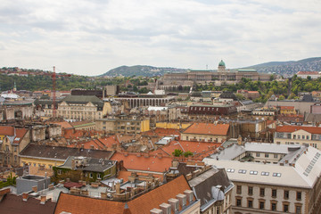 Fototapeta na wymiar View of the roofs of the Old Town of Budapest from a high point. Hungary