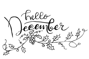 Simple Vector Hand Draw Sketch Lettering, Hello September, with grape fruit and flower