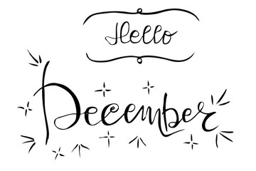 Black Simple Vector Hand Draw Sketch Lettering, Hello December