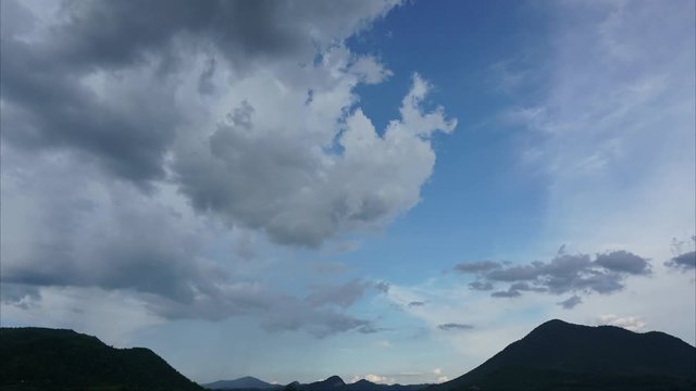 Time lapse Panorama view, sky clouds moving fast on mountain background.
