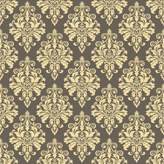 Wallpaper in the style of Baroque. Seamless vector background. Gold and gray floral ornament. Graphic pattern for fabric, wallpaper, packaging. Ornate Damask flower ornament