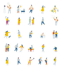 Flat vector people set. Outdoor activity. City life. Simple design cartoon people isolated on white background