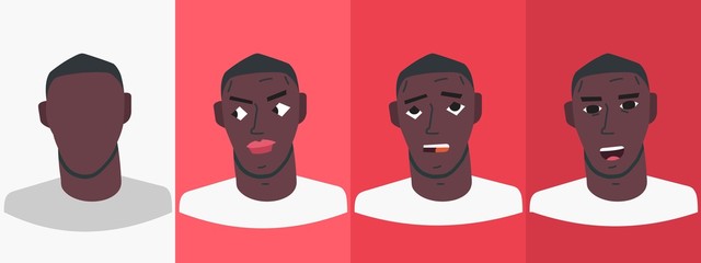 Young African man emotions. Looking, talking, happy face. Avatar. Vector Flat Illustration. Cartoon.