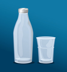 mockup, transparent glass, transparent empty bottle and short glass vector illustration design