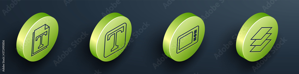 Fototapete set isometric text file document, text, graphic tablet and layers icon. vector.