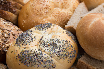 variety of fresh breads closeup selective focus