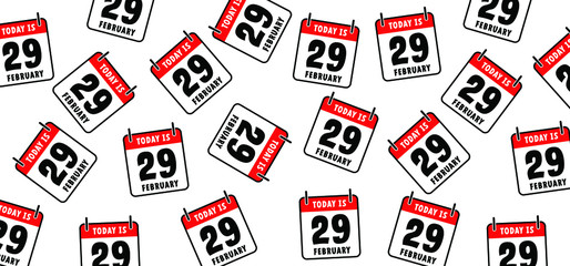Happy Leap day or leap year slogan. Calendar page month 29 February,  2020 and 366 days. 29th Day of february, today one extra day. line pattern banner Fun vector icon sign                           