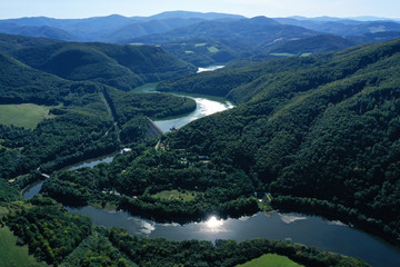 Naklejka na ściany i meble Aerial view of Ruzin reservoir in Slovakia