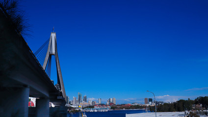 Sydney Anzac Bridge on a sunny blue sky afternoon