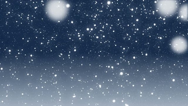 Falling snowflakes with blue sky. Animated christmas background.