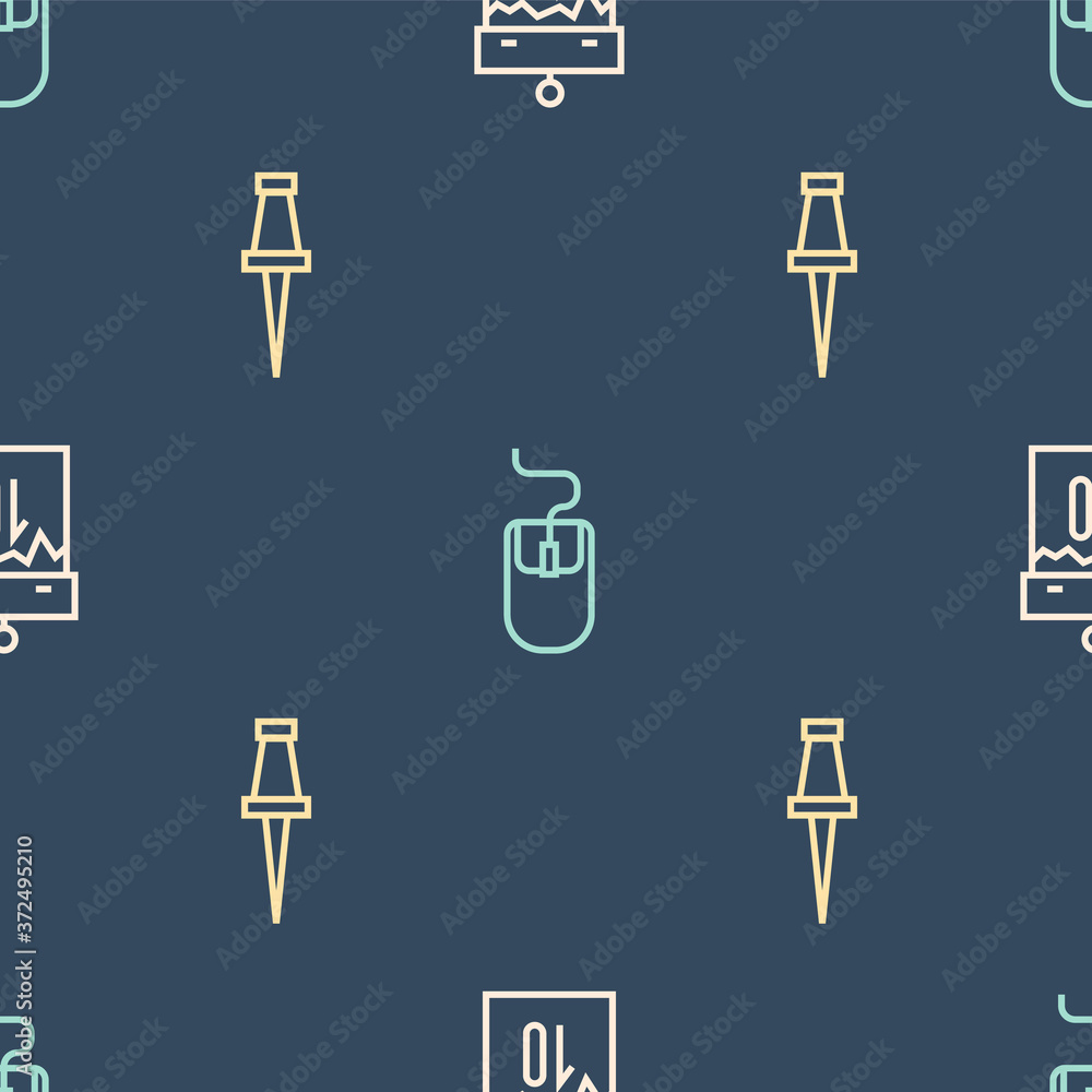 Fototapete set line calendar, push pin and computer mouse on seamless pattern. vector.