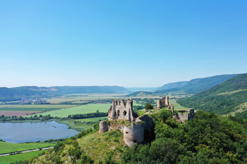 Aerial view of castle in Turna nad Bodvou village in Slovakia