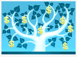 Money growing on tree. Dollars growing on tree illustration.