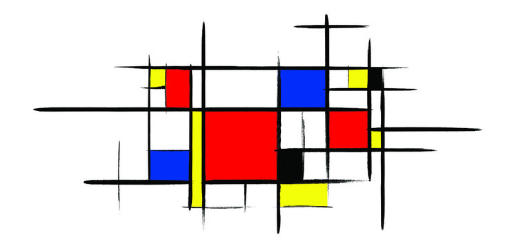 Checkered Piet Mondrian style emulation. The Netherlands art history and Holland painter. Dutch mosaic or checker line pattern banner or card. Geometric seamless elements Retro pop art pattern