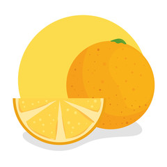 slice and whole orange fresh and healthy fruit vector illustration design