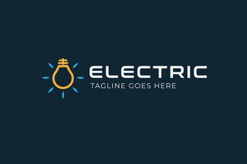 Electric Logo, light bulb icon isolated on black background, Flat style Logo Design Template, vector illustration