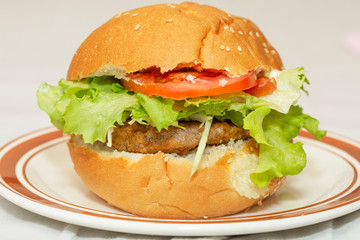 Chicken burger on a plate