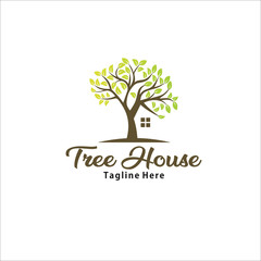 Obraz premium tree house logo design template silhouette vector