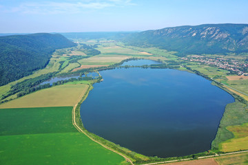 Aerial view of Hrhovske ponds near the village of Hrhov in Slovakia