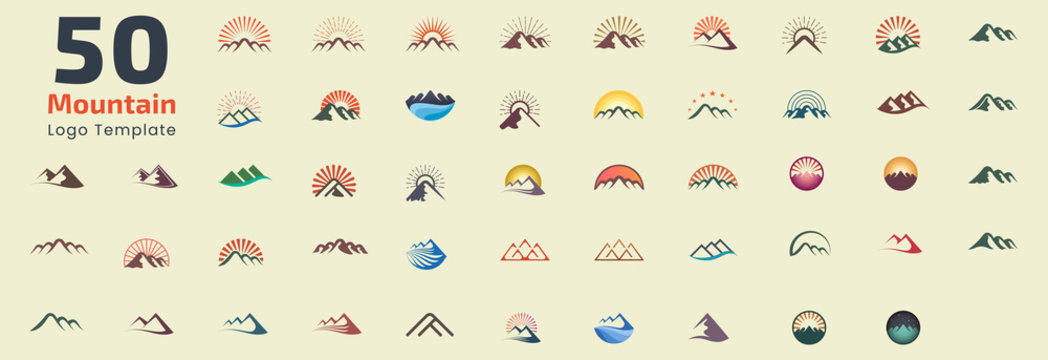 Mountain logo design set template. Graphic elements suitable for logos represent nature and freedom