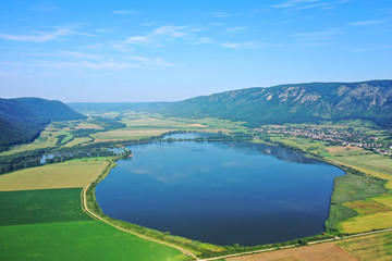 Aerial view of Hrhovske ponds near the village of Hrhov in Slovakia