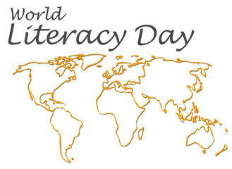 hand drawn world map with text world literacy day.vector illustration.