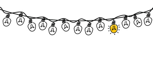 Comic brain electric lamp idea doodle. FAQ, business loading concept. Fun vector light bulb icon or sign ideas. Brilliant lightbulb education or invention pictogram banner