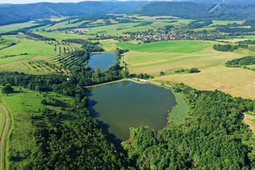 Fototapeta na wymiar Aerial view of Hrusovske ponds near the village of Jablonov nad Turnou in Slovakia