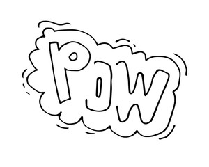 simple black and white line drawing cartoon comic book pow symbol.Print design modern vector cartoon illustration for children kid.