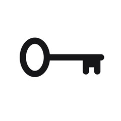 Key icon symbol. Security access logo. Simple flat shape safety sign. Black silhouette isolated on white background. Vector illustration image.