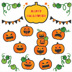 Halloween Jack-O-Lantern Various Face Set / With Lines