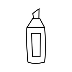 Marker, highlighter. School, university, office, work, study. Stationery. Writing. Line art. Ink black illustration, icon. Isolated on white background.