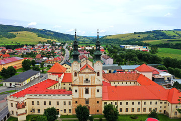 Obraz premium View of the church in the town of Podolinec in Slovakia