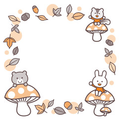 Obraz premium Mushrooms and animals / Fallen leaf frame / 2 colors