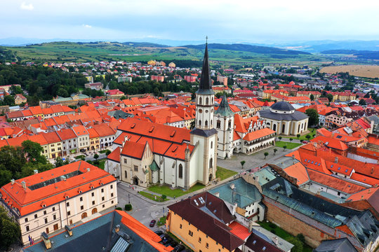 Aerial view of the historic center in Levoca, Slovakia
