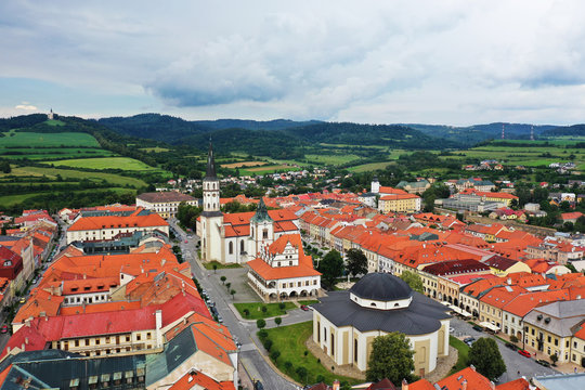 Aerial view of the historic center in Levoca, Slovakia
