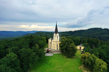 Fototapeta premium Aerial view of Marianska mountain in Levoca city in Slovakia