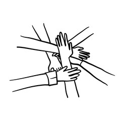 hand drawn hands holding each other symbol for Diversity Business Team ilustration doodle